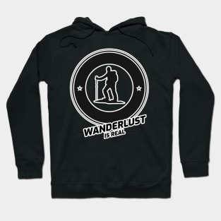 Wanderlust Is Real - Mountain Hiker With Black Text Design Hoodie